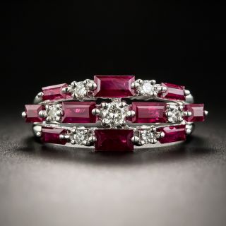 Estate Baguette Ruby and Diamond Band Ring - 1
