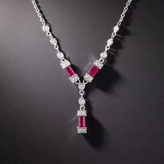 Estate Baguette Ruby and Diamond Necklace - 2