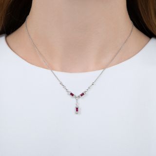 Estate Baguette Ruby and Diamond Necklace