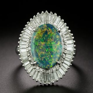 Estate Black Opal and Baguette Diamond Ring - 3
