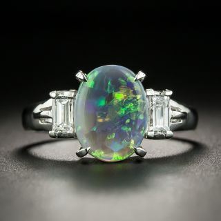 Estate 1.32 Carat Black Opal and Baguette Diamond Ring - 1