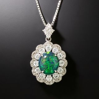Estate Black Opal and Diamond Halo Necklace - 2