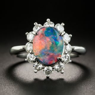 Estate Black Opal and Diamond Halo Ring - 1