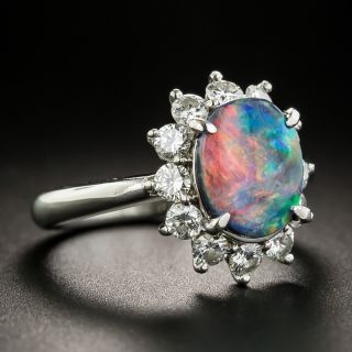 Estate Black Opal and Diamond Halo Ring