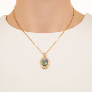  Estate Black Opal and Diamond Pendant