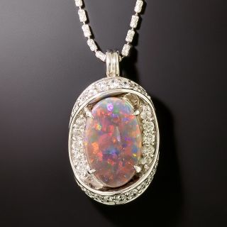 Estate Black Opal and Diamond Pendant - 2