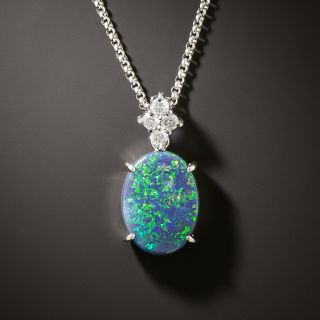 Estate Black Opal and Diamond Pendant - 2