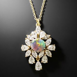 Estate Black Opal and Diamond Pendant, French - 2