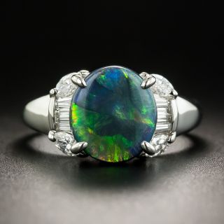 Estate 2.17 Carat Black Opal and Diamond Ring - 1