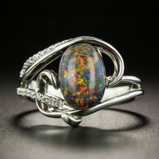 Estate Black Opal and Diamond Ring - 2