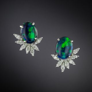 Estate Black Opal and Diamond Stud Earrings - 3
