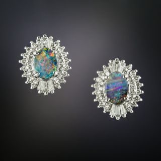 Estate Black Opal and Diamond Stud Earrings - 3