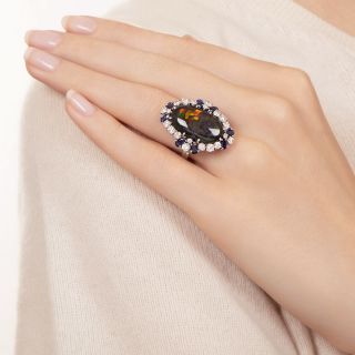 Estate Black Opal, Diamond and Sapphire Cocktail Ring
