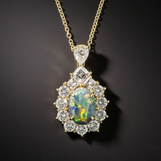 Estate Black Opal Diamond Halo Pendant - 2