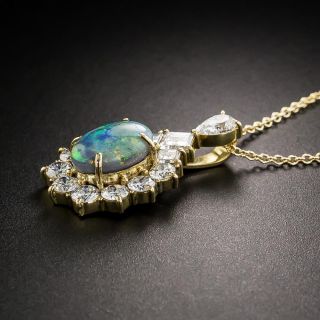 Estate Black Opal Diamond Halo Pendant