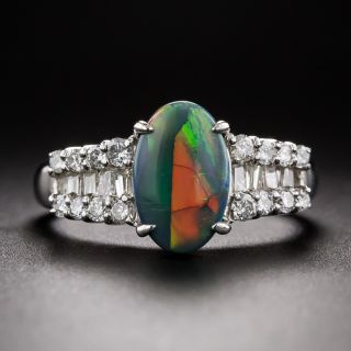 Estate Black Opal Three-Row Diamond Ring - 4