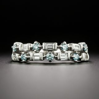 Estate Blue Diamond and Baguette Diamond Double Band Ring - 3