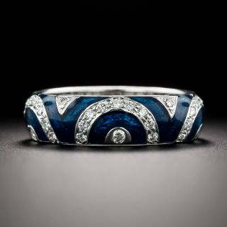 Estate Blue Enamel and Diamond Band - Size 6 3/4 - 3