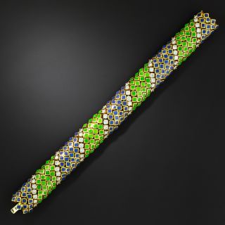 Estate Blue & Green Enamel Diamond Bracelet - 3