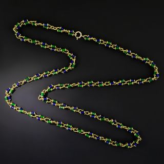 Estate Blue & Green Enamel Long Link Chain - 2