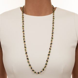 Estate Blue & Green Enamel Long Link Chain