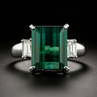 Estate Blue-Green Tourmaline and Diamond Ring - 3