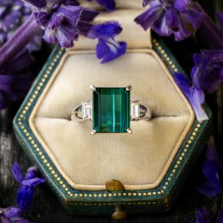 Estate Blue-Green Tourmaline and Diamond Ring