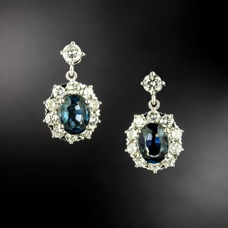 Estate Blue Spinel and Diamond Halo Earrings - 2