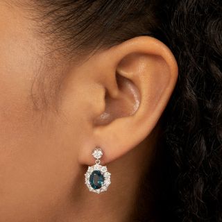 Estate Blue Spinel and Diamond Halo Earrings