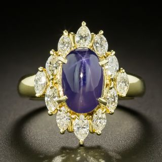 Estate Blue Star Sapphire and Marquise Diamond Ring - 2