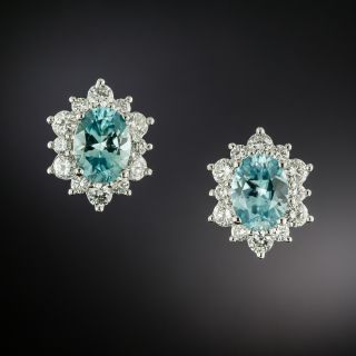 Estate Blue Zircon and Diamond Halo Earrings - 3