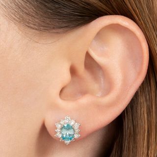 Estate Blue Zircon and Diamond Halo Earrings