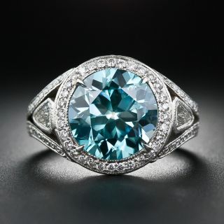 Estate Blue Zircon and Diamond Ring - 10