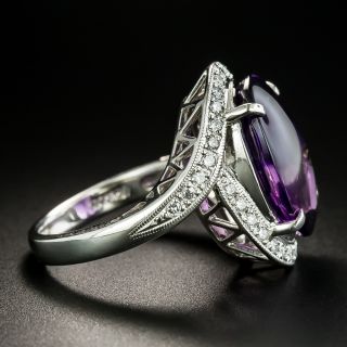 Estate Buff Top Amethyst and Diamond Ring