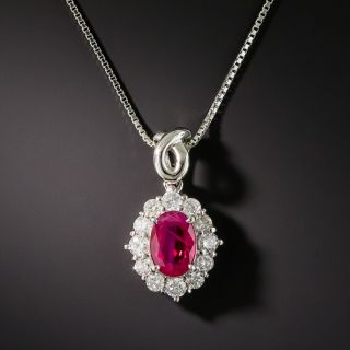 Estate Burma Ruby Platinum Diamond Drop - 2