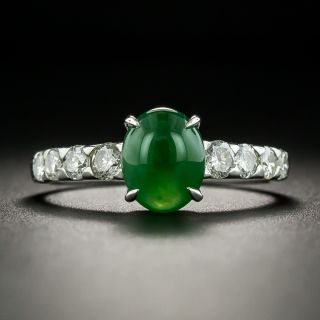 Estate Burmese 1.76 Carat Jadeite Cabochon and Diamond Ring - 1