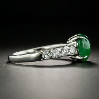 Estate Burmese 1.76 Carat Jadeite Cabochon and Diamond Ring