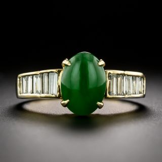 Estate Burmese Jade and Baguette Diamond Ring - 3