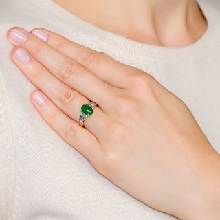 Estate Burmese Jade and Baguette Diamond Ring