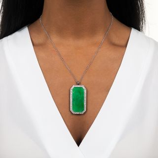 Estate Burmese Jade and Diamond Pendant Necklace