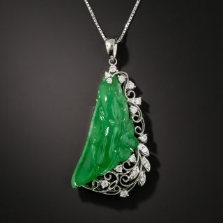 Estate Burmese Jade and Diamond Pendant Necklace - 2