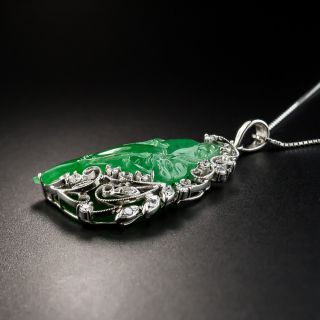 Estate Burmese Jade and Diamond Pendant Necklace