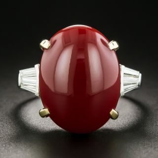 Estate Cabochon Coral and Diamond Ring - 1