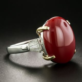 Estate Cabochon Coral and Diamond Ring