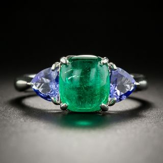Estate Cabochon Emerald and Tanzanite Ring - 3