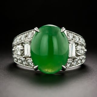 Estate Cabochon Jade and Diamond Ring - GIA - 2