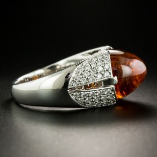 Estate Cabochon Orange Garnet and Diamond Ring