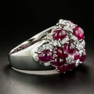Estate Cabochon Ruby and Diamond Flower Ring