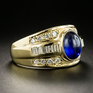 Estate Cabochon Sapphire And Diamond Channel Ring 