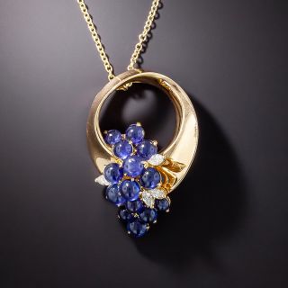 Estate Cabochon Sapphire and Diamond Cluster Pendant - 3